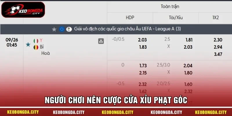 Người chơi nên cược cửa Xỉu phạt góc